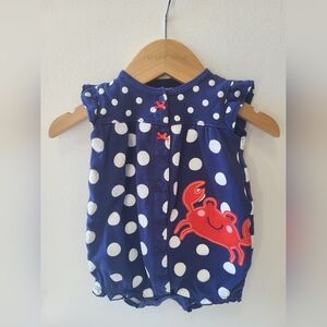 Carter's Navy Blue Polka Dot Romper with Red Accent